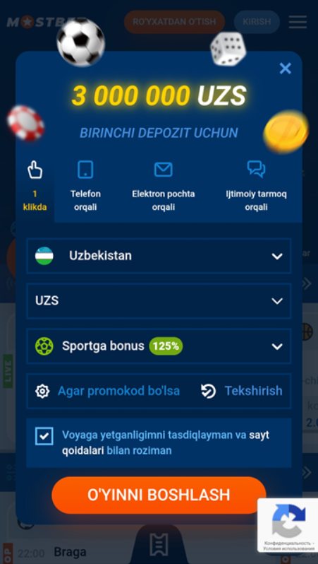 Oʻzbekistonda Mostbet bukmeykerida roʻyxatdan oʻtish